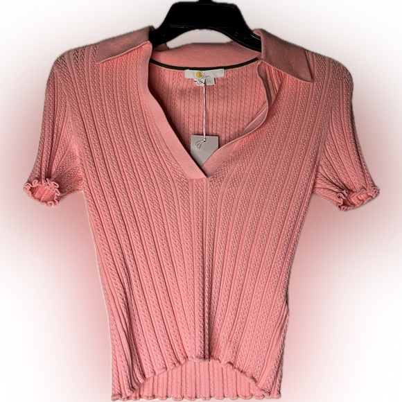Boden Ribbed Pointelle Collared Top - Picture 1 of 5
